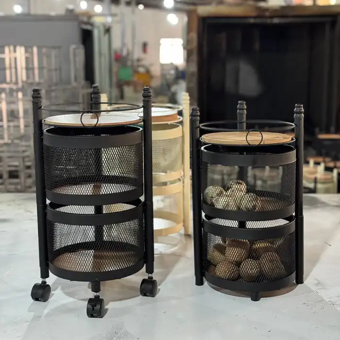 فایل دو طبقه توری مشکی چرخدار ترمزدار آشپزخانه