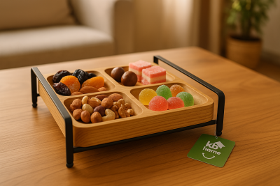 اردوخوری چوبی چهارخانه با استند فلزی مناسب پذیرایی شیک و مدرن