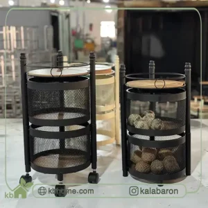  جا سیب‌زمینی و پیاز فلزی دو طبقه با سینی چوبی